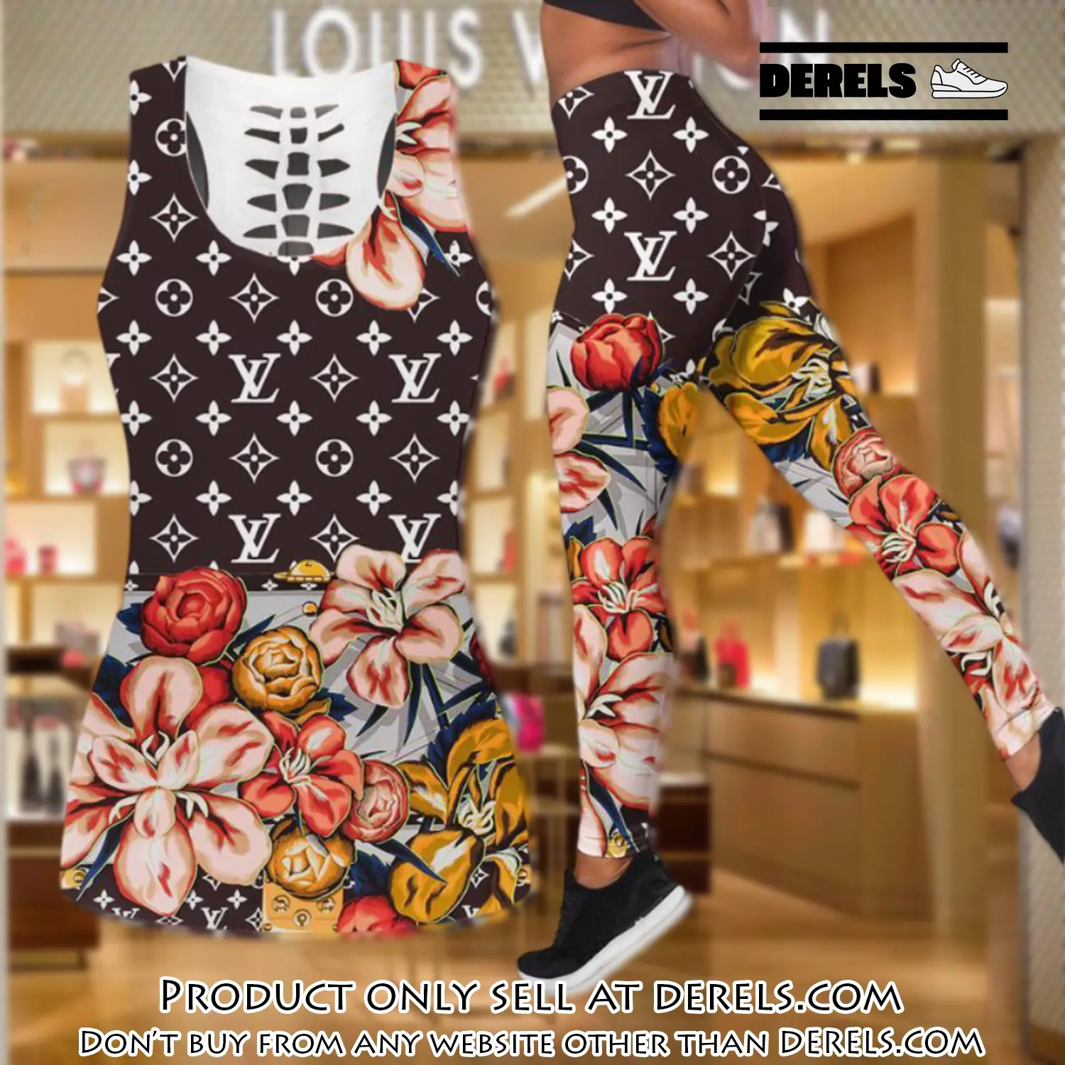 Louis vuitton floral tank top leggings set luxury brand lv for women yoga gym dr2402763